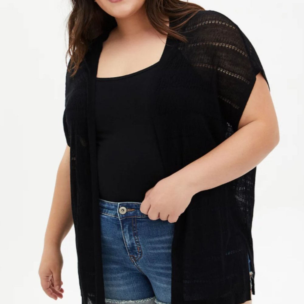 Torrid Black Pointelle Open Front Kimono Cardigan